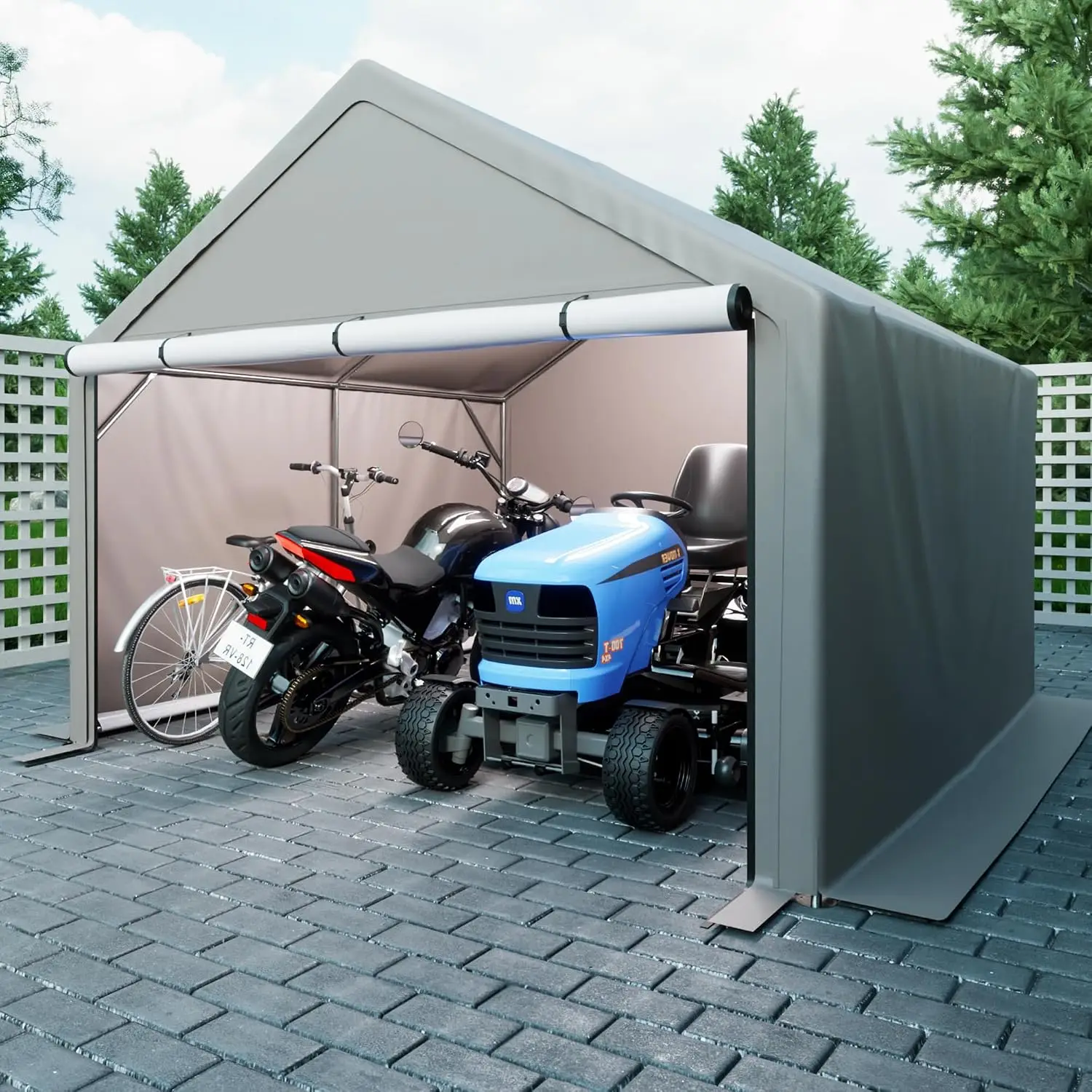10x10ft Outdoor Storage Shelter Shed Heavy Duty Garage Roll-up Door for Garden Tool Lawn Mower Motorcycle Bike, Customized