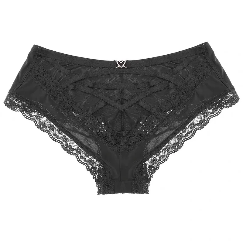 PINK Style Cross Waistband Lady Pants comfortable Ice Silk Women\'s Underwear Sexy Hollow Out Underpants  Lace Edge Female Briefs