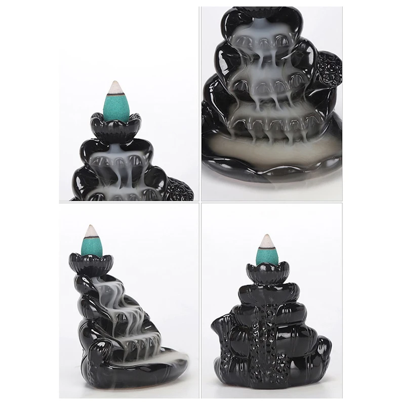 Handmade Ceramic Backflow Incense Burner Decor With 10 Backflow Incense Cones Waterfall Incense Burner Ceramic Incense Holder