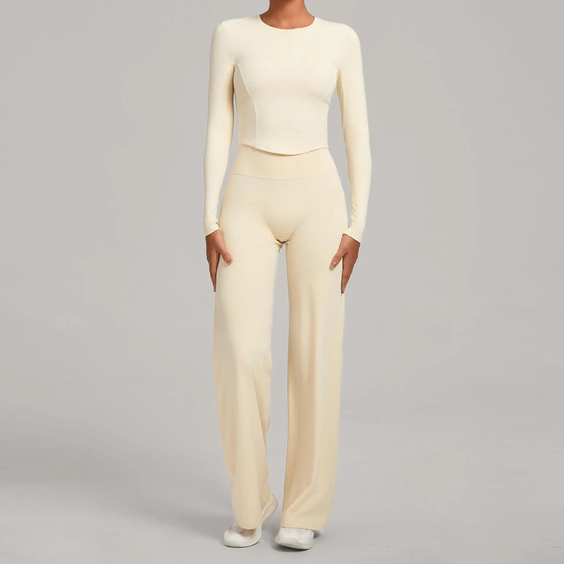 2 Piece Autumn Casual Versatile Nude Yoga Set Women Quick Drying Tight Fitting Sports Suit Women's Fitness Running Sportswear