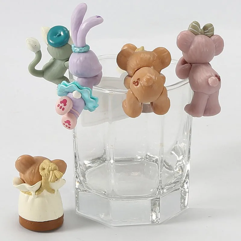 5pcs/set Kawaii Disney Cute Bear Duffy Stella Lou Gelatoni Cat ShellieMay Cake Toy Creative Home Cup Decoration Kids Charm Gift