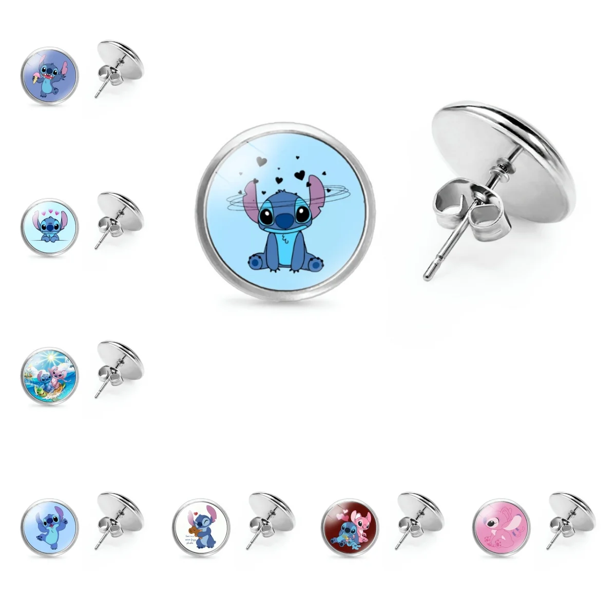 Anime Disney StarCraft Baby Stitch Cartoon Pattern Time Gem Earrings Stitch Cartoon Earrings