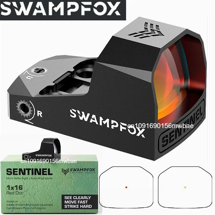 Original Swampfox Sentinel 1x16 Compact Reflex 3 MOA Red Dot Sights RMSC Footprint Shake Wake Motion Sensing Manual Brightness