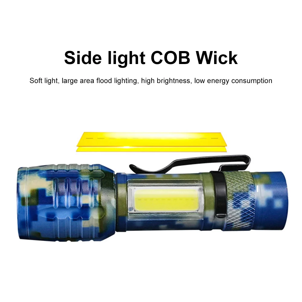 LED Flashlight High Power USB Rechargeable Torch Ultra Light with COB Side Light Portable Hiking Camping LED Flashlight