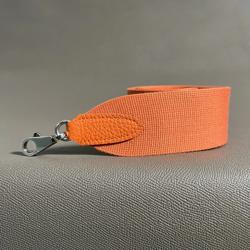 

Orange Togo Cowhide 5cm Wide Canvas belt Steel Buckle Genuine Leather Hand Sewn Suitable For Kelly Bags, Shoulder Straps