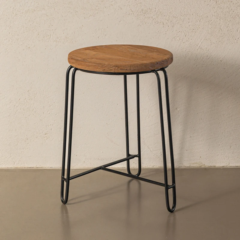 

Withered white retro solid wood home wrought iron round stool simple high bar chair bar restaurant