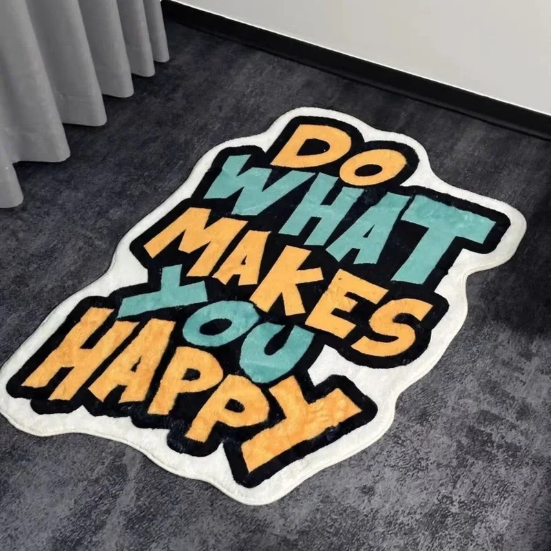 80x120cm Irregular Rug Faux Cashmere Plush Floor Mat Cartoon Letter Carpet Living Room Bedroom Gaming Room Cute Room Decor