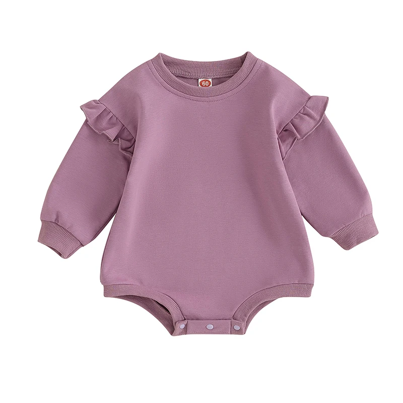

Newborn Baby Girls Romper Toddler Infant Solid Color Crew Neck Long Sleeve Ruffle Bodysuit Spring Autumn Casual Clothes
