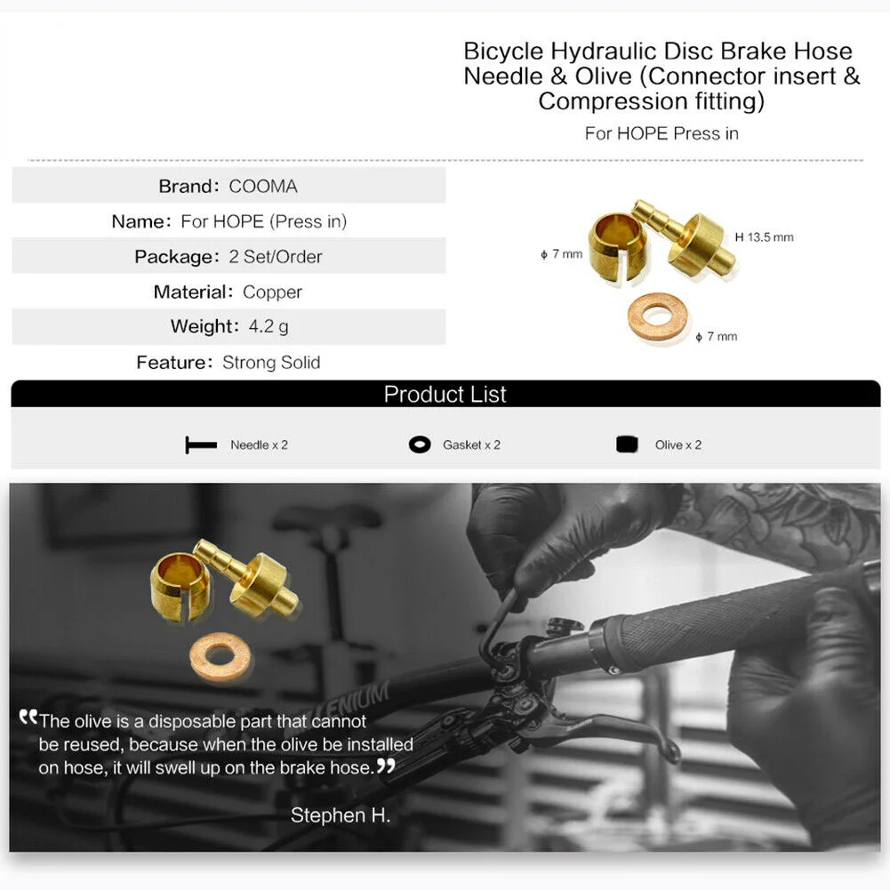 Cycling Tubing connector MTB Bicycle For HOPE TECH3 V4/E4/X2 Olive Head Replacement Set Tube Accessories Adapter