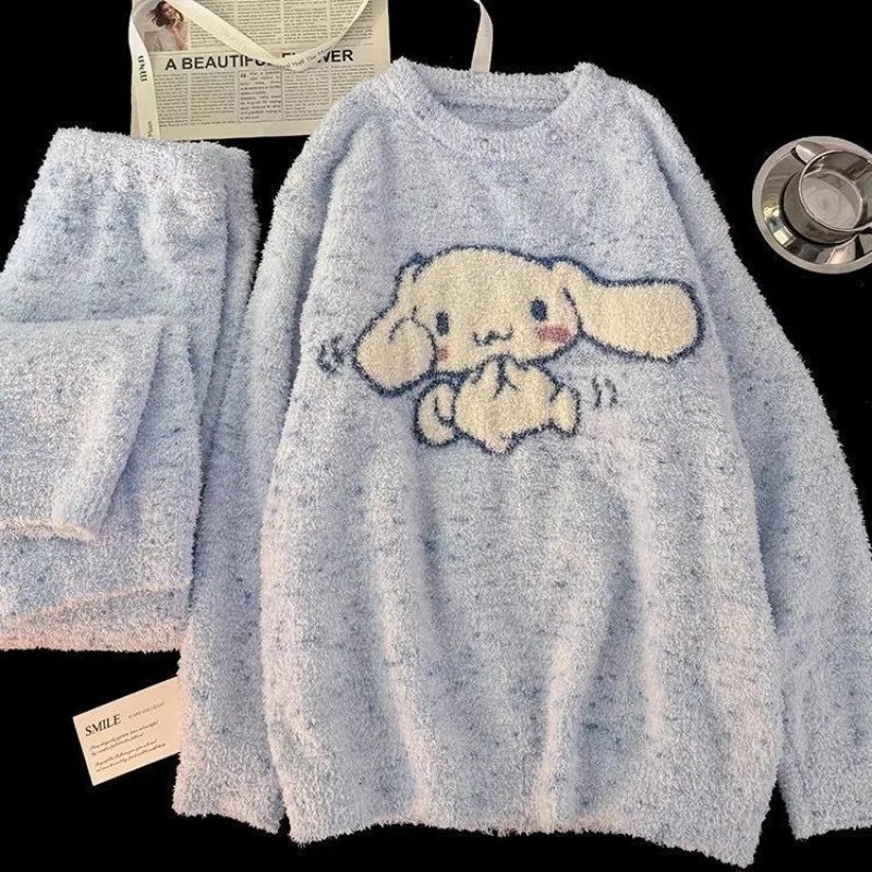 Cinnamoroll Peluche Addensato Caldo Ins Stile Accogliente Pigiama di Velluto Corallo per le Ragazze Dolce Hello Kitty Carino Flanella Vestiti per la Casa Se