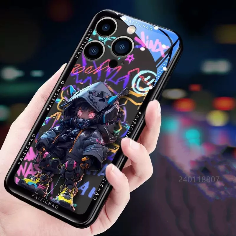 Casing Penutup Flash LED Diaktifkan Suara Anime untuk Samsung Galaxy S25 S24 S23 S22 Ultra Plus S21 S20 FE Penutup Belakang Kaca Bercahaya
