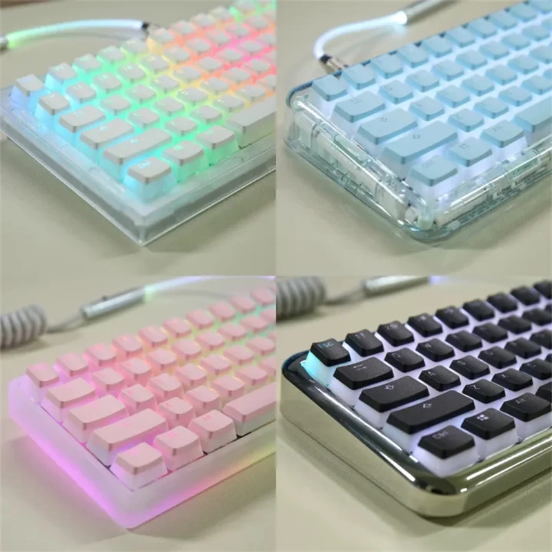 ZIFRIEND-Pudim Keycaps para teclado mecânico, PBT, OEM, geléia, RGB, tamanho completo, 60%, 100% Keycup, rosa, cor azul, 130 teclas