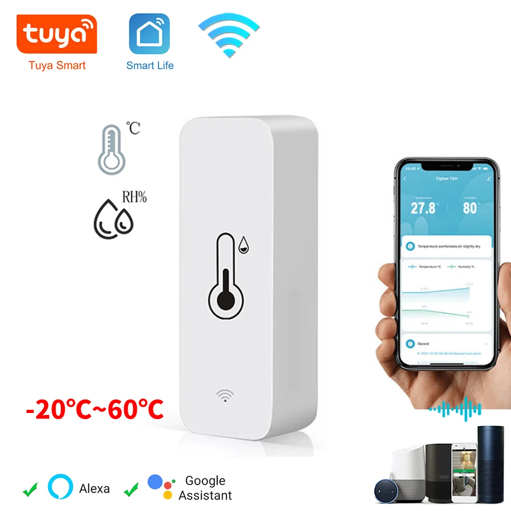 Tuya WiFi Smart Temperature And Humidity Sensor Battery Powered  Smart Home Security Work With Alexa Google Home