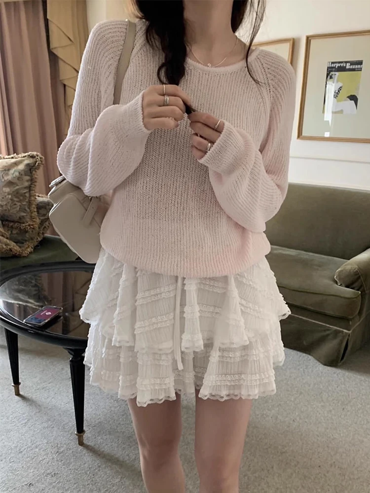 

Loose Thin Pure Color Knitted Long Sve Women's Top Early Autumn New Sle Retro Aosphere Match Long Sve Knitted Sweater