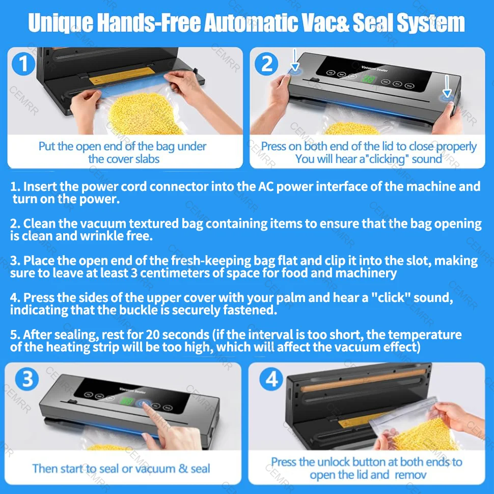 Food Sealing Sealing Machine Built-in Vacuum Bags Kitchen Food Storage Seal Touch Button Dry/Wet Electric Vacuum Sealer Machine