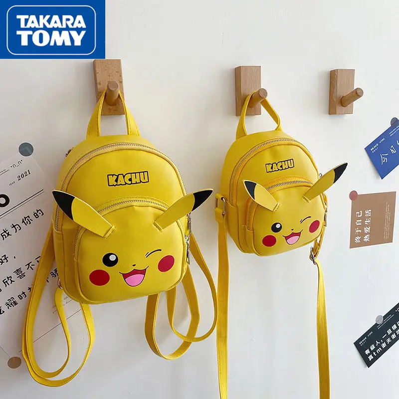 

TAKARA TOMY Cute Cartoon Pikachu Printed Children's Adjustable PU Parent-child Backpack Girls Lightweight Zipper Diagonal Bag