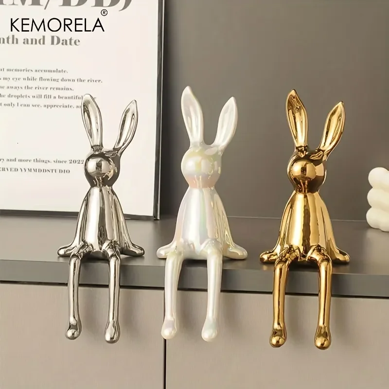

PCS Ceramic Long-Eared Sitting Rabbit Room Ornaments Statue Decoration Accessories High-End Home Art Aesthetics