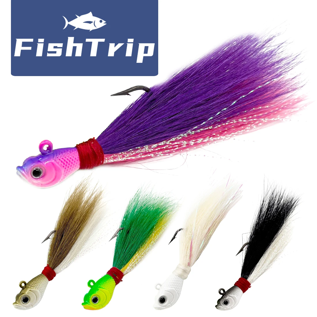 FishTrip 3pcs Hair Jig Head Sea Fishing Hook Bucktail Jig 7-56g Sea Multicolor Trout Bass Fishing Lure Accessories Saltwater