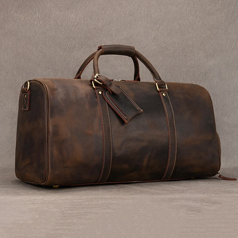 Fashion Vintage Leather Travel Hand Luggages Men\'s Duffle Handbags Travelling Business Tote Bag Brand Designer Bag For Men Gift