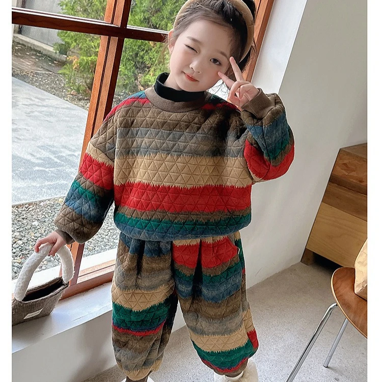 

Suit 2025 Autumn Winter New Childrens Clothing Korean Boys and Girls Fashion Plus Velvet and Thick Hoodie Hoodie Pants Two Sets