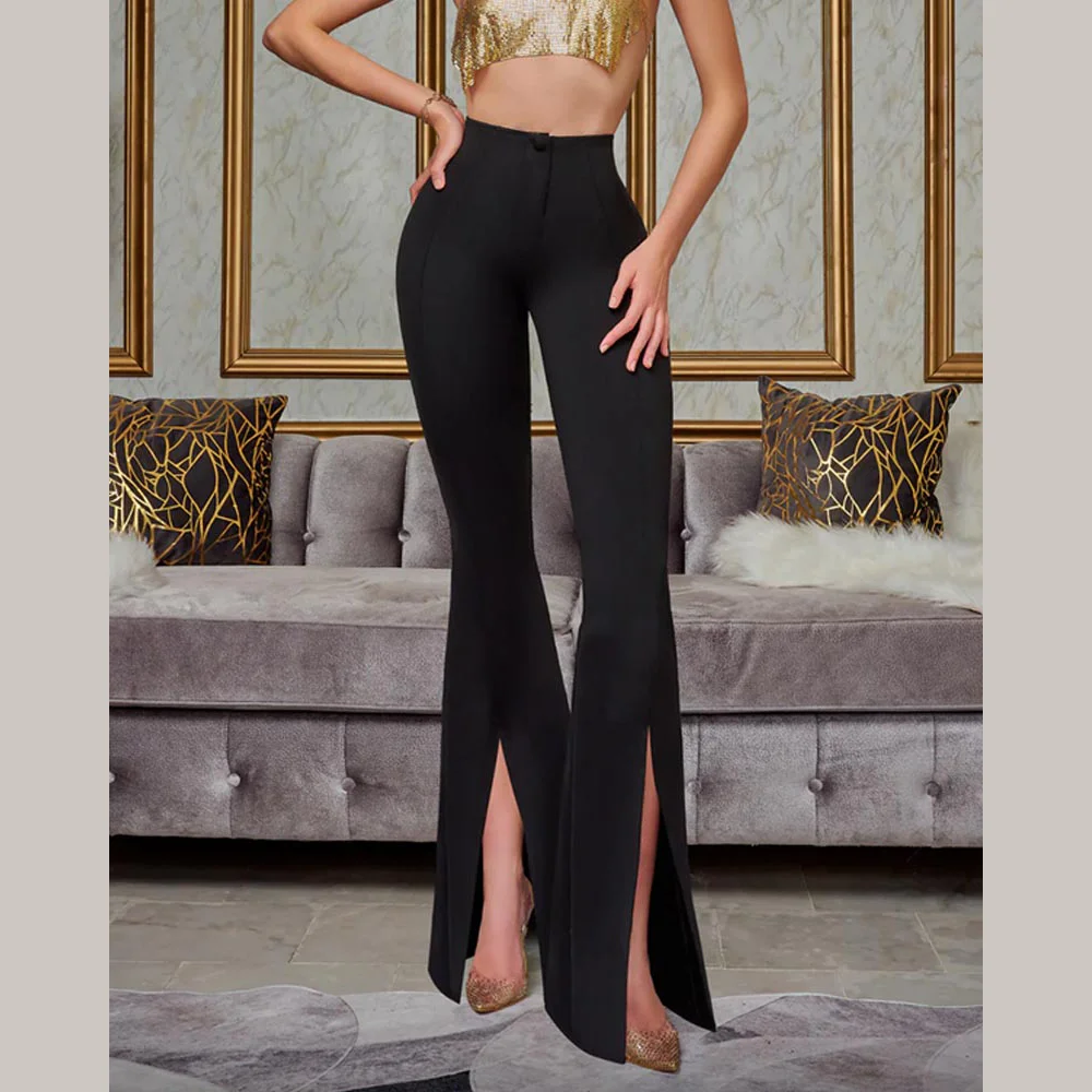 Women New Y2k Flare Pants Sexy Strechy Trousers Push Up High Waist Black Pants Elegant Fashion Style Spring Autumn Clothing S-XL