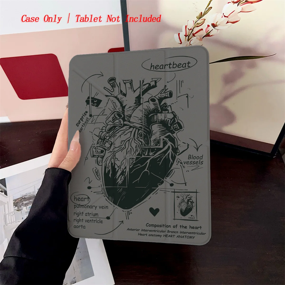 

Edgy Y-Fold Acrylic Charcoal Gray Background & Heart Motifs iPad Cover For Apple iPad 10.2/10.9 Inch Shockproof Case