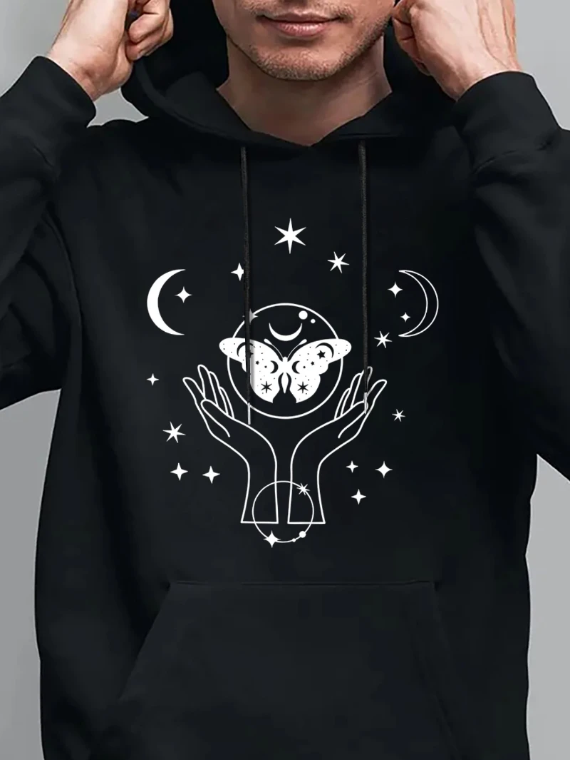 

2025 Autumn and Winter Men's Black & Moon Print Hooded Sweatshirt High-end Luxury Is for Both Men and Women Top