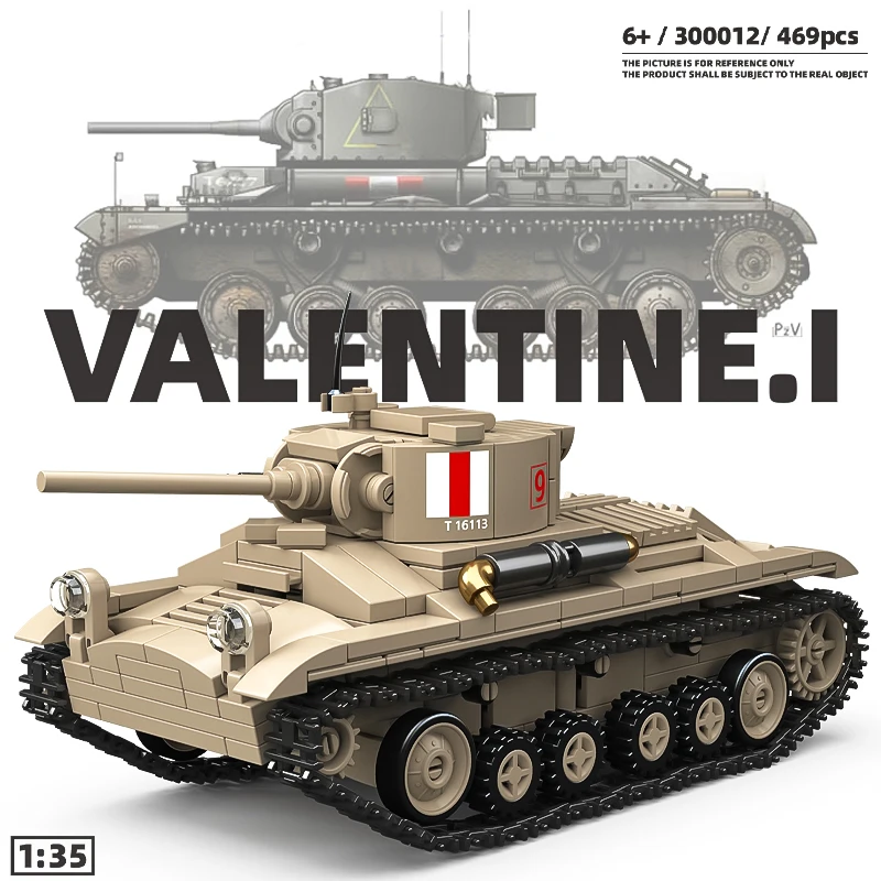 

World War II Valentine infantry tank Mk.III Type Mk.IX type assembly model building blocks boy 6-12 years old toy world 300012