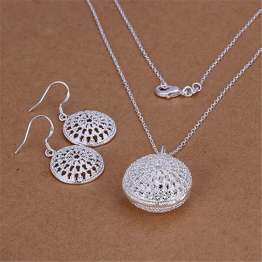 Charms Wedding Color Silver Jewelry Fashion Pretty Pendant Necklace Earring Women Party Set TOP Quality Stamped