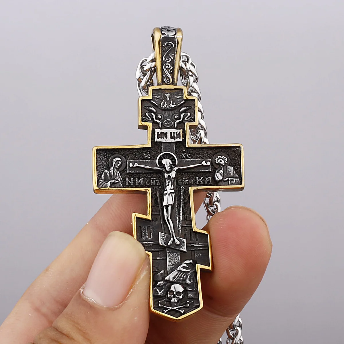 HNSP 316L Stainless Steel Orthodox Cross Jesus Necklace Chain Pendant For Men Jewelry Religious Vintage Accessories