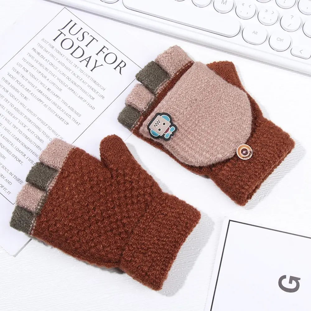 Flexible Students Children Fashion Thickening Gloves Half-finger Gloves Knitted Glove Winter Warm Mittens image 3