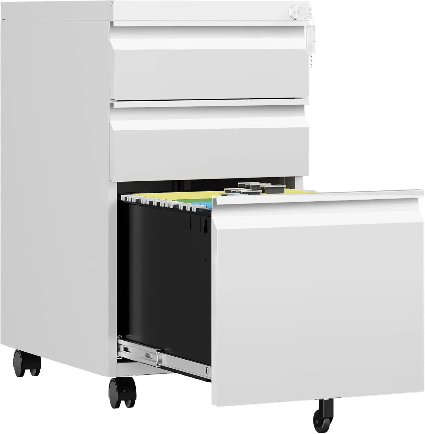 

3-Drawer Mobile File Cabinet with Lock, Rolling Filing Cabinet for Home Office, Under Desk, Metal, White, for Legal/Letter/A4 - Assembly Required
