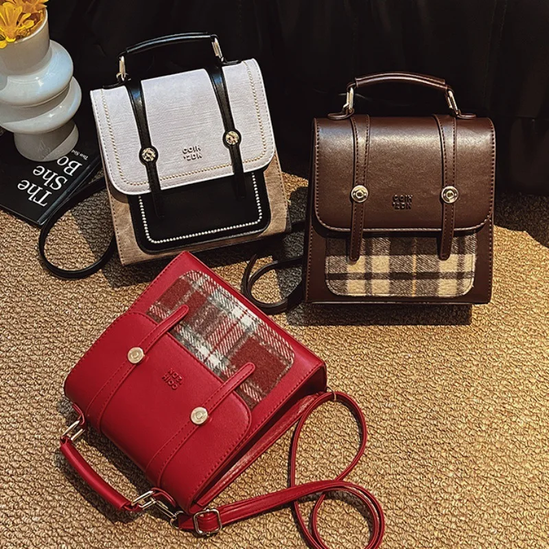 

2025 New Vintage Plaid Backpack for Women, College Style Square Rucksack, Lightweight Casual Daypack, Preppy & Stylish