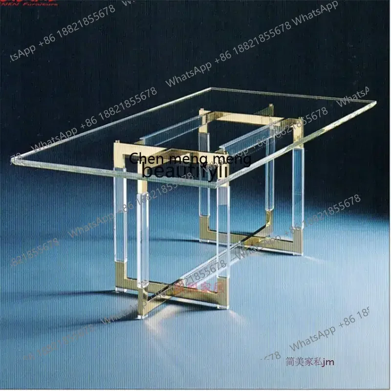 

Fully Transparent Acrylic Dining Table Office Stainless Steel Computer Book Table Crystal Glass of Tea Table