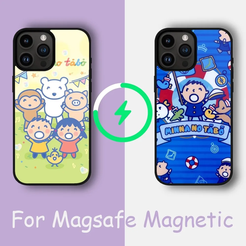 MINISO SANRIO MINNA NO TABO Phone Case For iPhone 15 14 13 12 11 Pro Max Plus Phone Magnetic for Macsafe Cases Cover