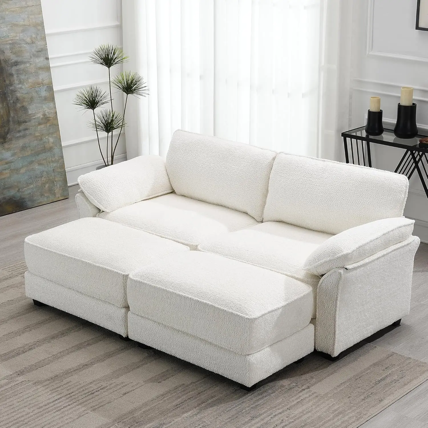 81"" Sectional Futon Couch Sofa 3-Seater Cloud Couch Free Combination Modular Sectional Chenille Sofa Bed With Ottoman