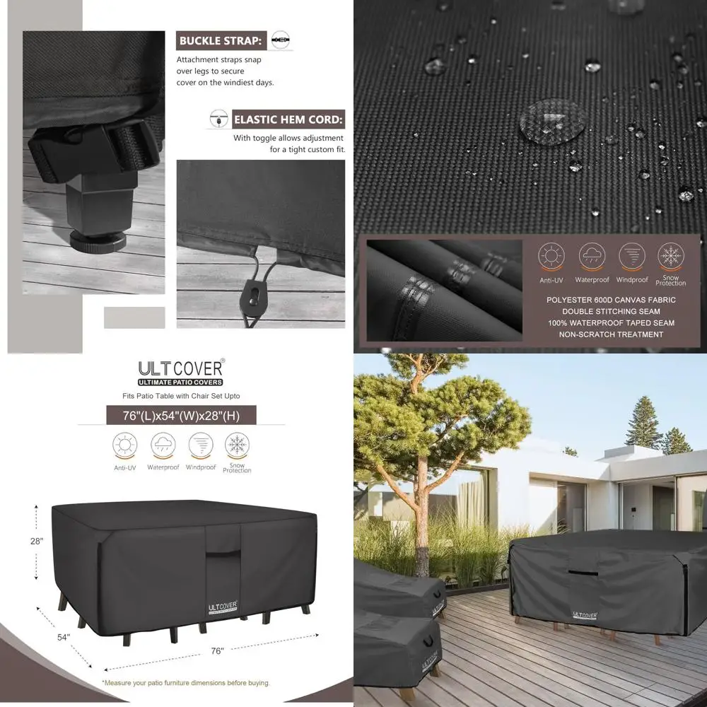 

Водонепроницаемый сверхпрочный холщовый чехол для патио и стула 600D, 76 x 54 В x 28 В, черный