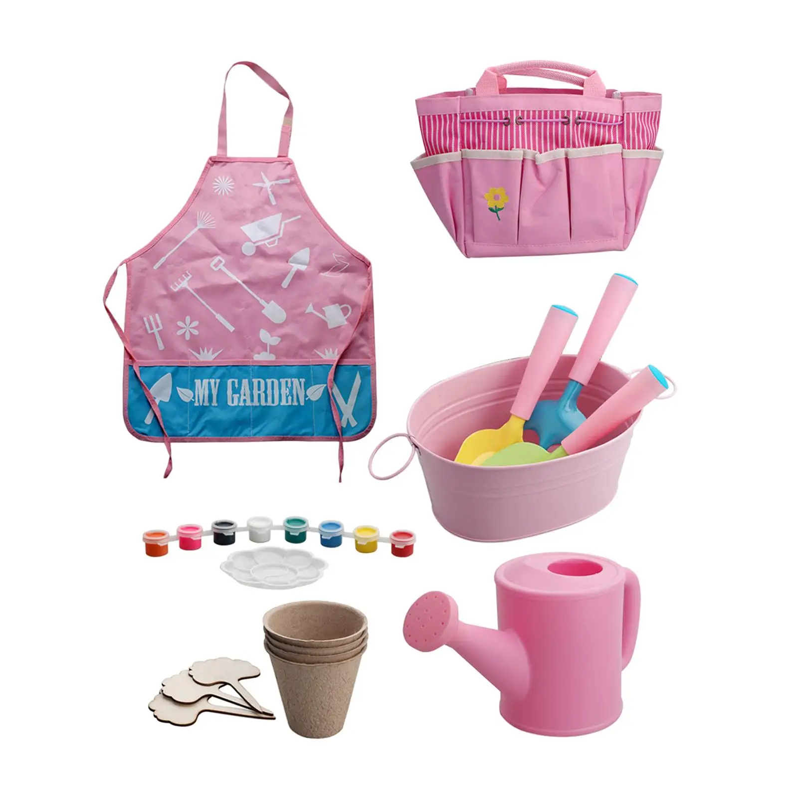 Kids Gardening Tool Set Painting Accessories Travel Toys Apron Watering Can Sand Playset for Kids Girls Preschool Birthday Gifts