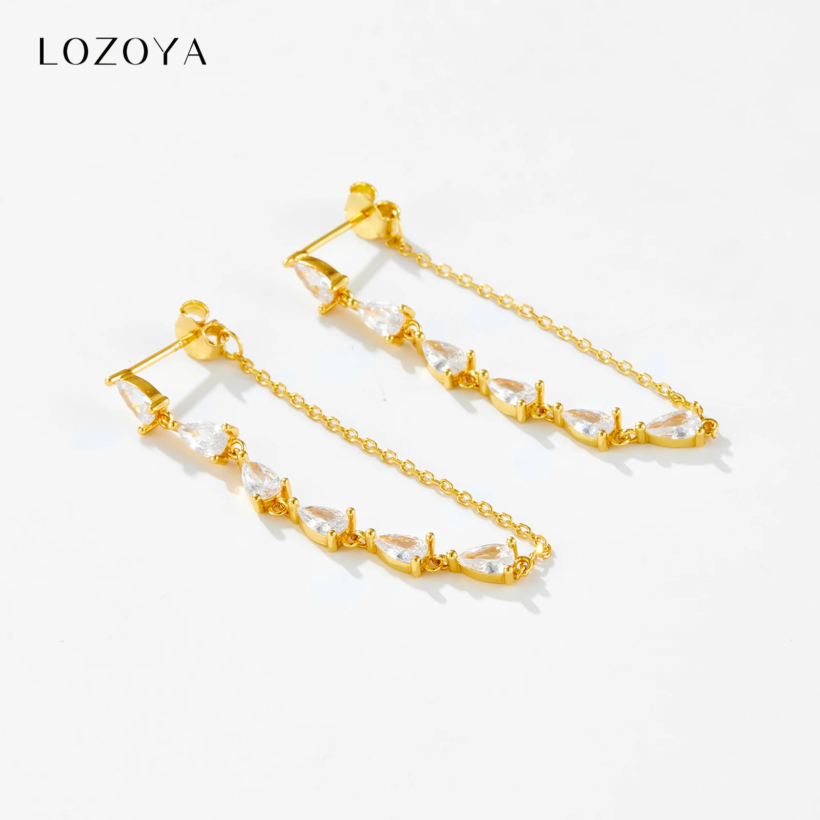 

Серьги-цепочки LOZOYA из стерлингового серебра 925 пробы, 45 см, с грушевидными цветными цирконами, 2026, в стиле рок-панк, женские, с кристаллами