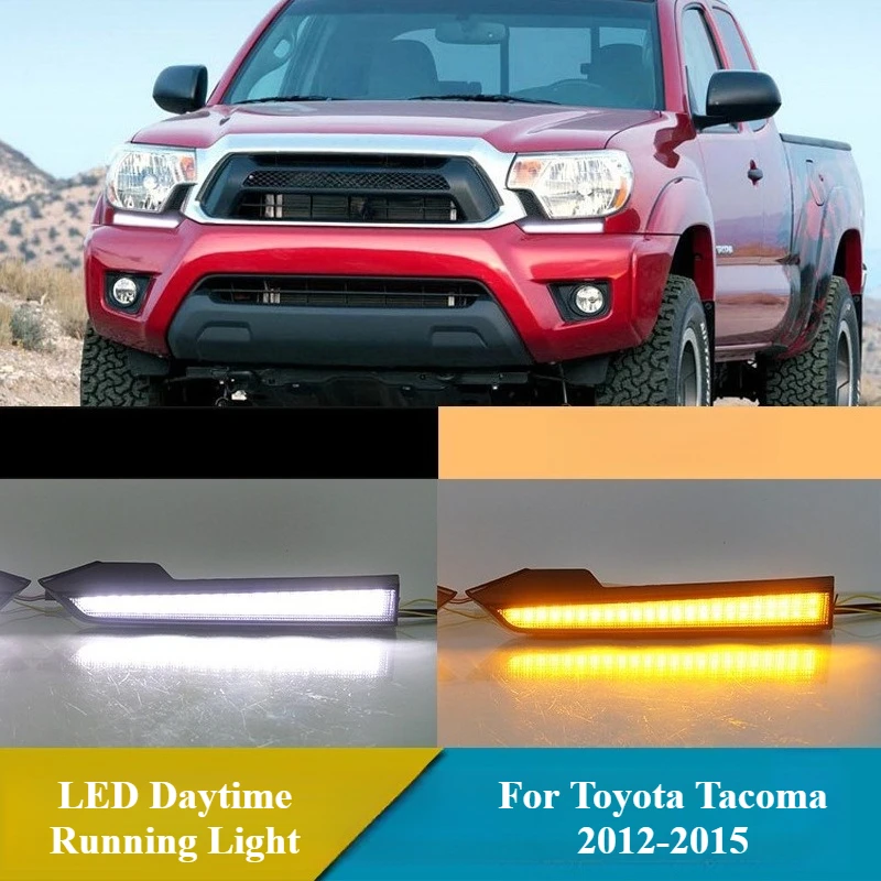 

Автомобильные светодиодные дневные ходовые огни для Toyota Tacoma 2012 2013 2014 2015 DRL, передний бампер, противотуманные фары, динамические указатели поворота, дневные фонари