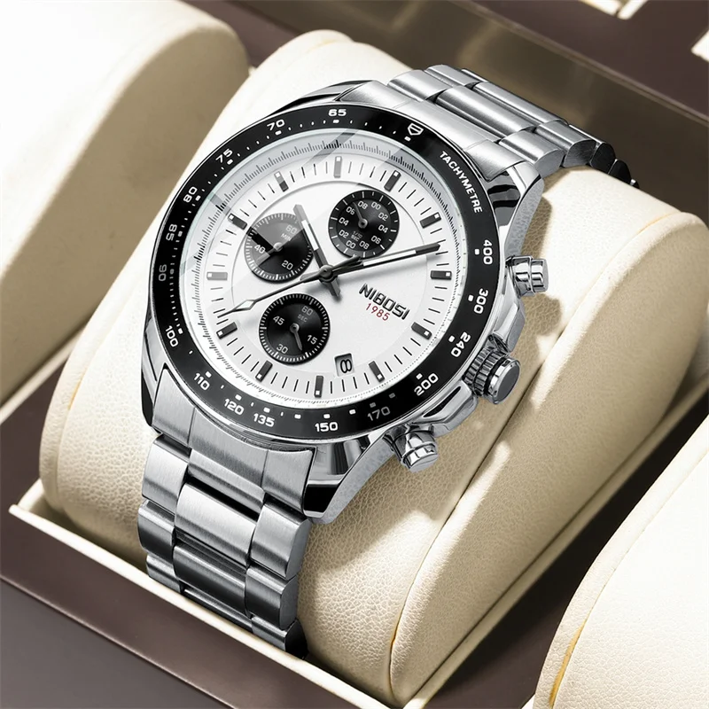 

NIBOSI Brands New Luxury Chronograph Watch Men Stainless Steel Waterproof Luminous Date Fashion Quartz Watch Relogio Masculino