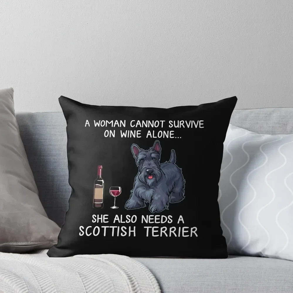 

Scottish Terrier and wine Funny dog Throw Pillow New year Custom Cushion Plaid Sofa Pillow