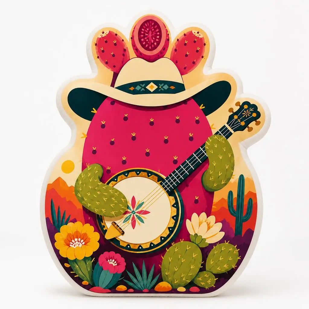 Cactus Banjo Player Shaped Throw Pillow Desert Musician Cushion Stuffed Decorative Pillow for Sofa Home Decor Western Gift