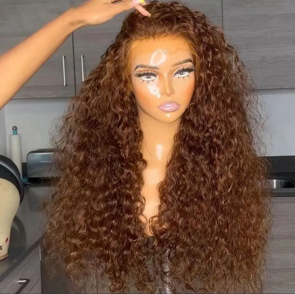 

180Density Soft 26 Inch Kinky Curly Heat Resistant Brown Lace Front Wig Matched All Sinks Babyhair Preplucked Glueless Daily