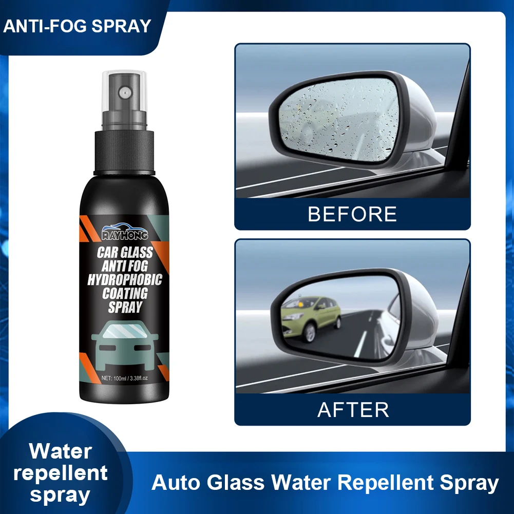 Water Repellent Spray 100ML Anti Fog Coating Spray Auto Rearview Mirror Polish Kit Car Windscreen Cleaner for Auto Cleaning