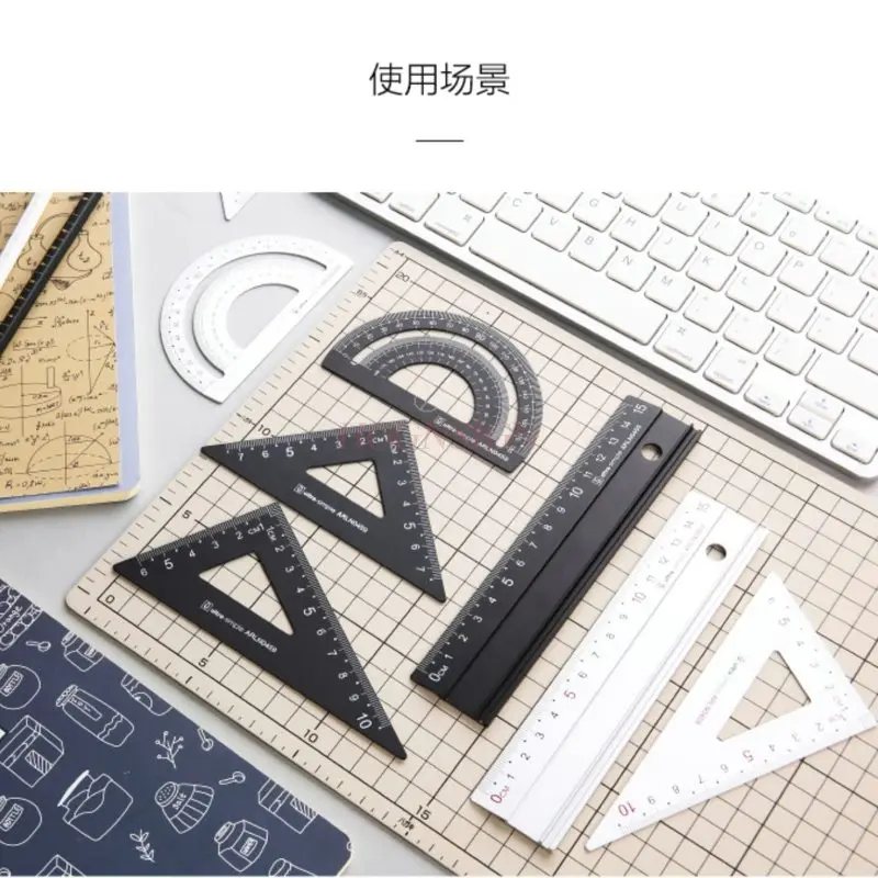 4pcs/set Aluminum alloy ruler set, metal ruler set, stationery set, multifunctional ruler for elementary school students