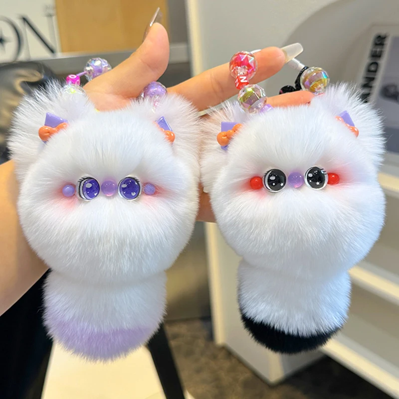 

Fluffy Doll Keychain Charms for keychains Real Fur Bunny keychains Keyring Cute Plush Doll Pendant Bag Accessories Key Ring Gift