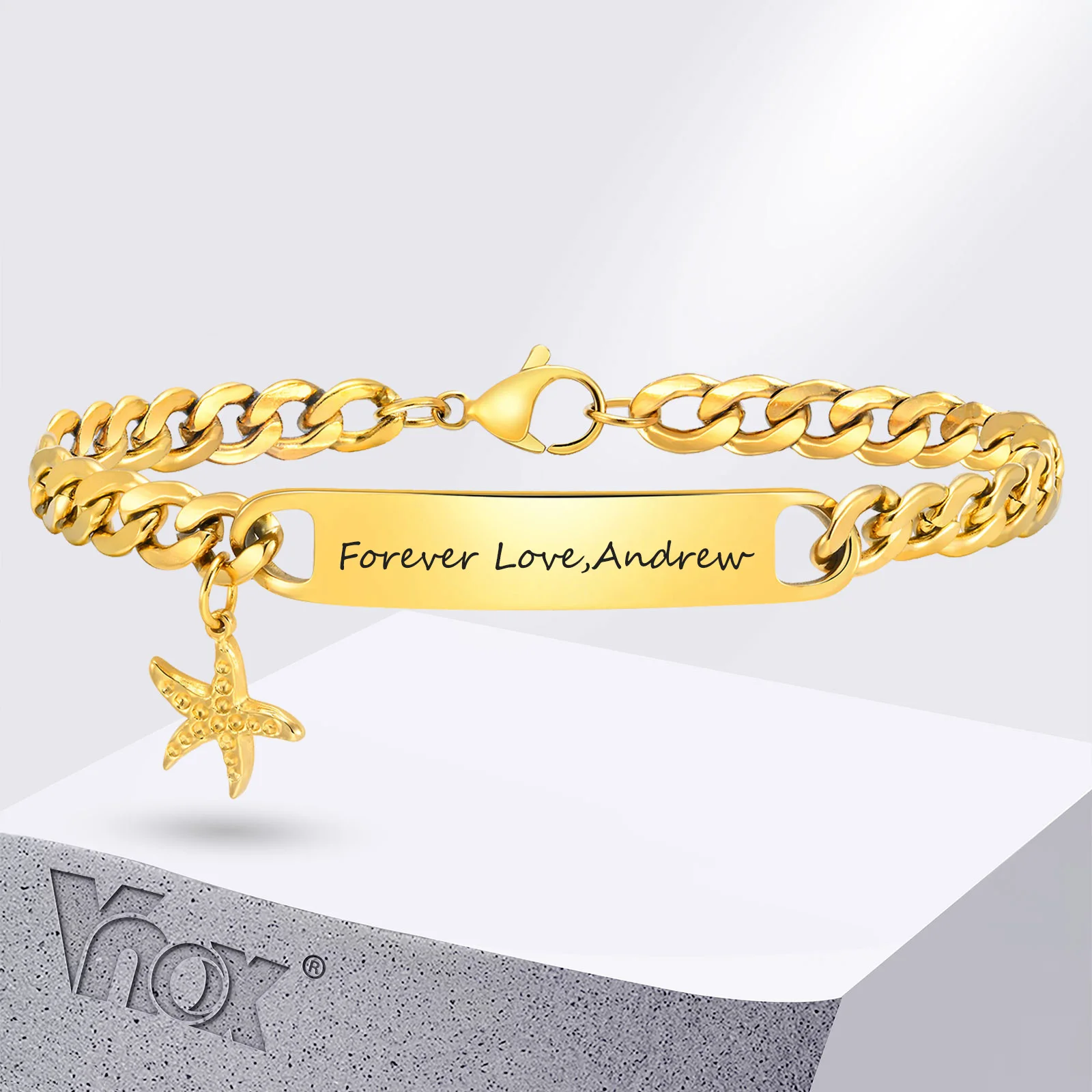 Vnox Free Personalized 8mm Stainless Steel Bracelets for Women Men, Unisel Gold Color Solid Metal Bangle, Custom Exclusive Gift