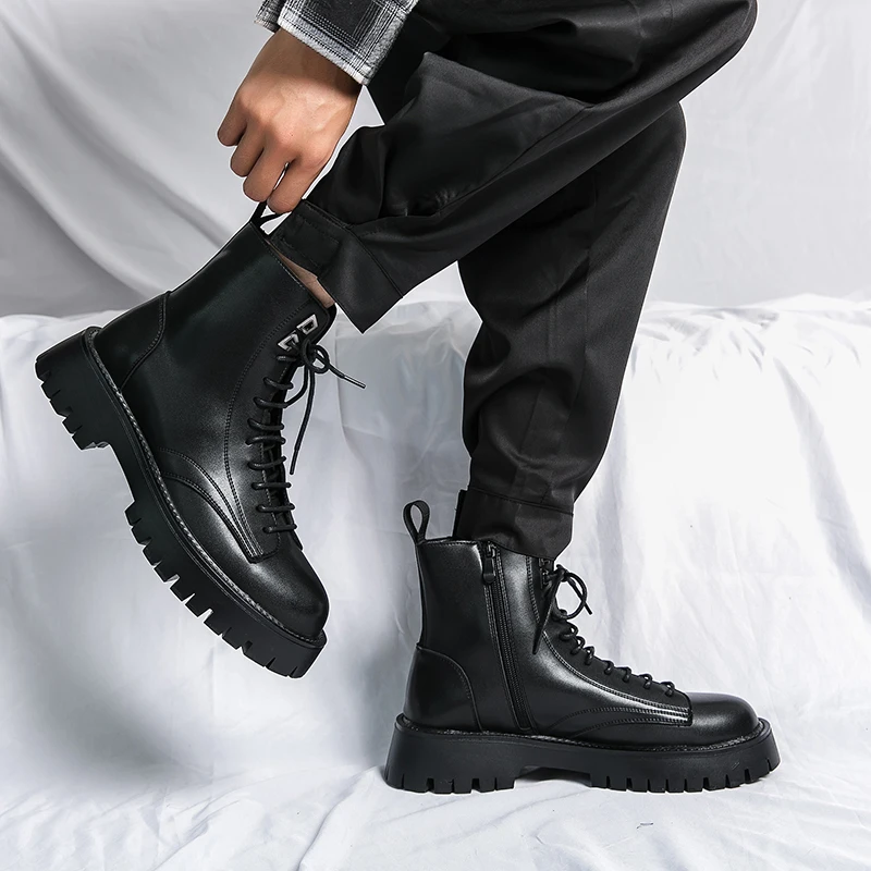 Fashion Comfortable Waterproof Men Shoes Men\'s Motorcycle Boots Comfortable Platform Boots Men\'s Outdoor High Top Leather Boots