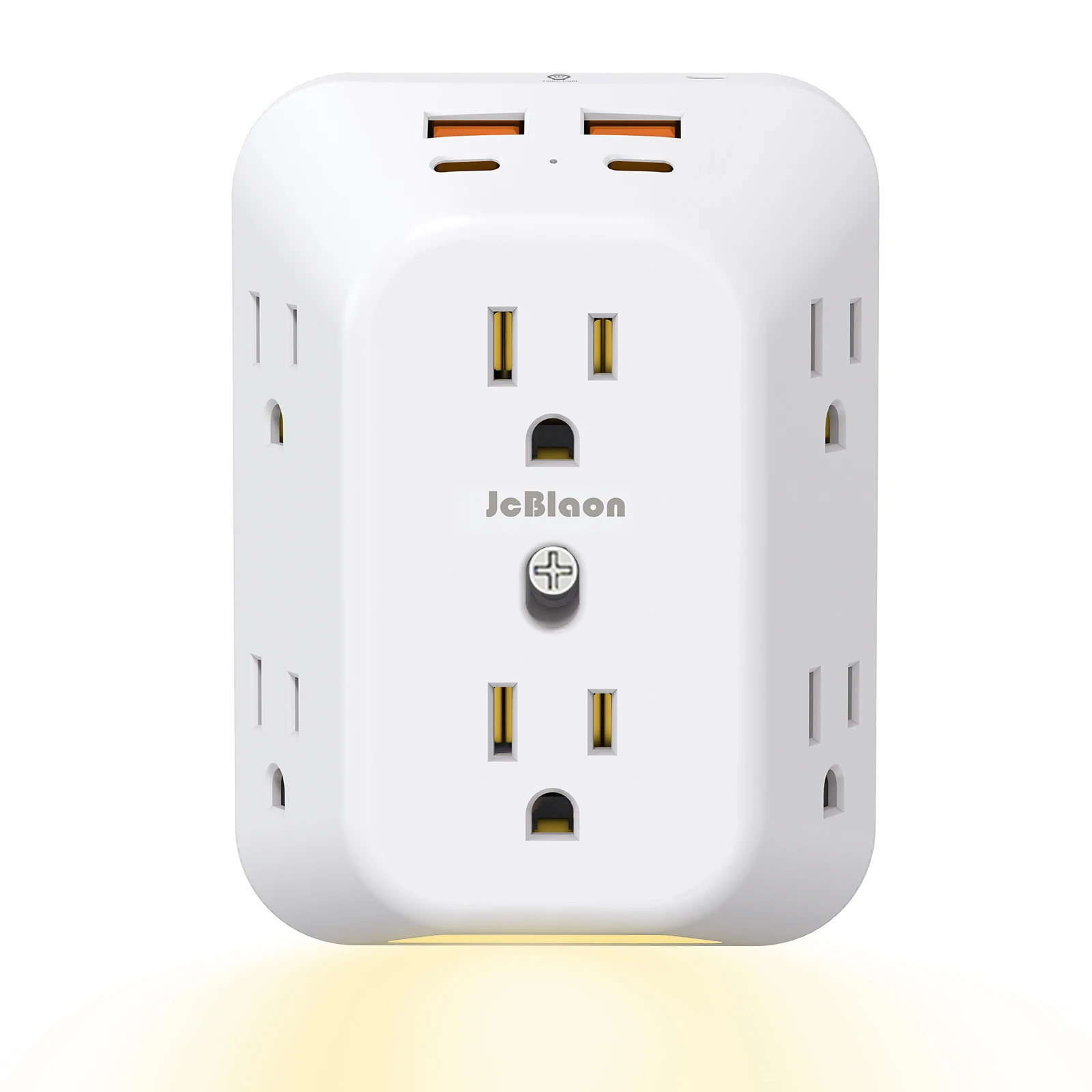 Extensor de Enchufe de Pared con Luz Nocturna LED, Protector de Sobretensión con 6 Tomas de CA y 4 USB, Regleta de Alimentación de 3 Lados para el Hogar, 1875W